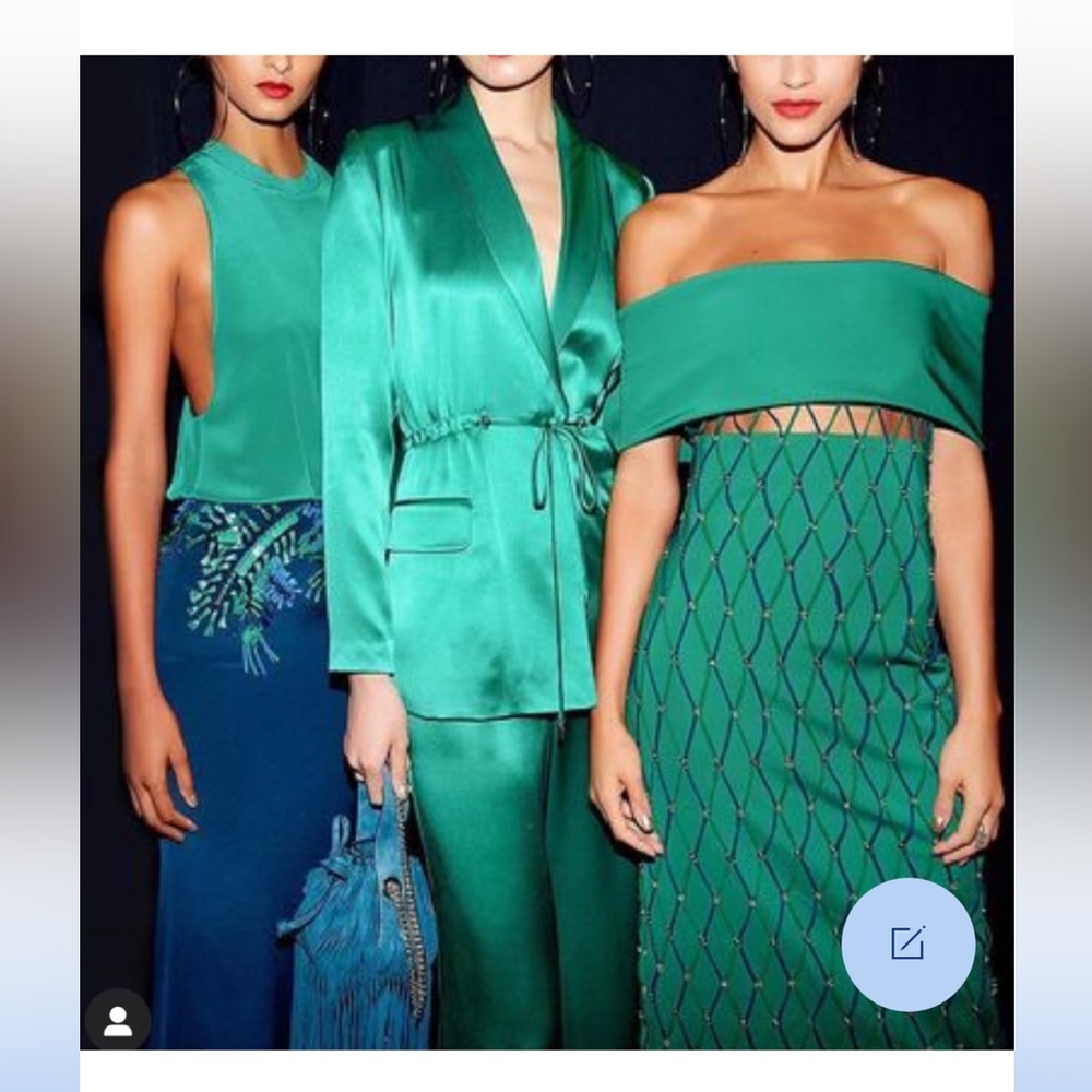 Cushnie et Ochs emerald green off-shoulder mesh overlay midi dress. Spring 2019 - Picture 3 of 3